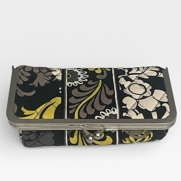 Vera Bradley Kiss Lock Cosmetic Makeup Bag Clutch Baroque Floral Yellow Black - Picture 2 of 10